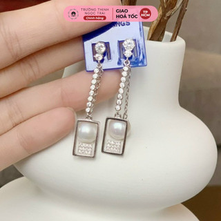 Bông tai ngọc trai bạc 925 mạ vàng trắng dáng thả - ngọc trai trường thịnh