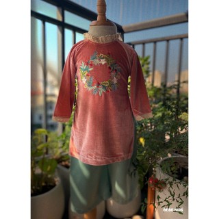 |BEBEKIDS| Áo dài cách tân bé gái, áo dài nhung thêu hoa kèm bờm nhung 1-6Y