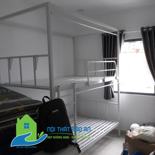Giường sắt hai tầng có khung rèm cao mẫu đẹp cho sinh viên, phòng trọ, ký túc xá - Nội Thất Bảo An