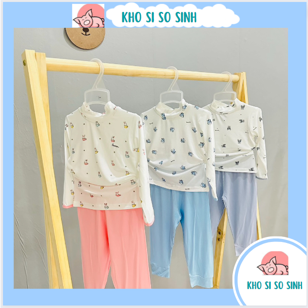 Bộ dài tay cài vai sợi tre Avaler phối màu, Avaler Bộ quần áo sợi tre cho bé dưới 4 tuổi hàng chính 