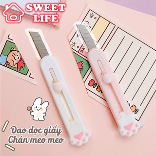 Dao unboxing, dao khui hàng hình chân mèo và đám mây nhiều màu sắc - Dao rọc giấy, cắt giấy mini dễ thương