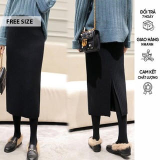 Chân váy bầu len dáng suông dài cho mẹ bầu có đáp bụng và chỉnh chun tiện lợi v0690 - váy thu đông freesize