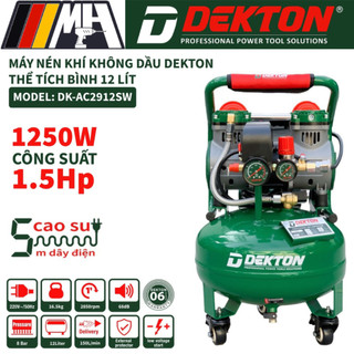 Máy nén khí không dầu dekton dk-ac2912sw - công suất 1,5hp/1250w - dung tích 12 lít - lên hơi nhanh