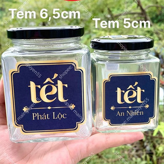Bộ 4 tem tết dán hũ thuỷ tinh, tem chúc mừng năm mới, tem tết