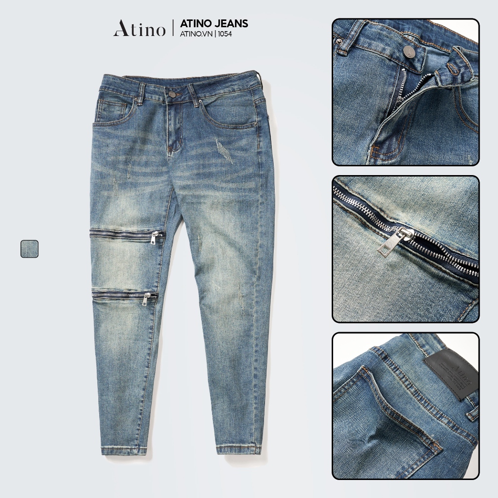 Quần Jean Nam Xanh ATINO Chất Liệu Jean Cotton Form Regular-Fit QJ1.1054