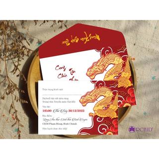 Thiệp mời Tất niên, bao thư 12cm x 17cm, ruột thiệp 1 tờ in 1 mặt