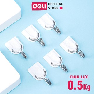 Set 6 Móc Dán Tường Siêu Dính Chịu Lực DELI Móc Dính Cường Lực Móc Treo Đồ Chắc Chắc Không Cần Khoan