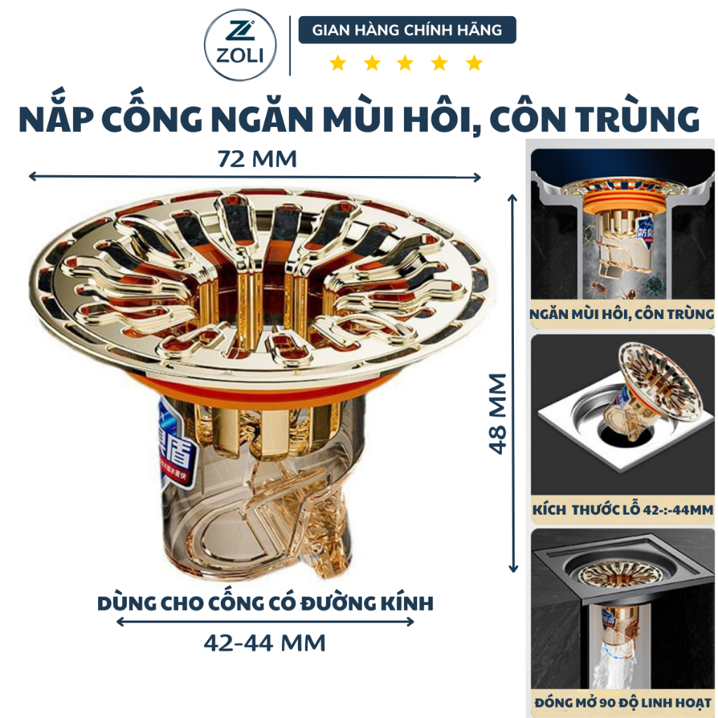 Nắp cống thoát sàn chống mùi cao cấp ZOLI, nắp cống ngăn mùi hôi, ngăn vi khuẩn côn trùng xâm nhập, nắp van tự động