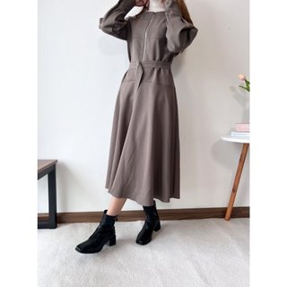 [ogniM Seoul] Váy liền dáng xòe có khóa kéo một nửa thân trên Hàn Quốc (Made in Korea)