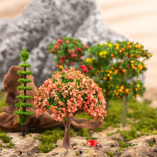 Mô hình cây táo đỏ, cây cam vàng, cây bưởi, hoa đỏ trắng vàng trang trí tiểu cảnh, sa bàn, terrarium