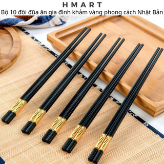 Bộ 10 đôi đũa ăn kháng khuẩn Hmart Đũa tết khảm vàng phong cách Nhật Bản chống trơn chống mốc an toàn cho sức khỏe
