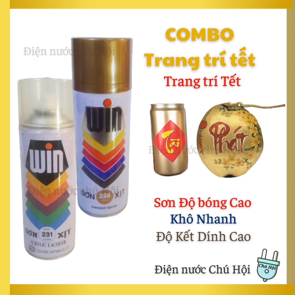 Sơn Xịt xi mạ vàng trang trí tết phủ bóng dừa tết Điện nước chú Hội