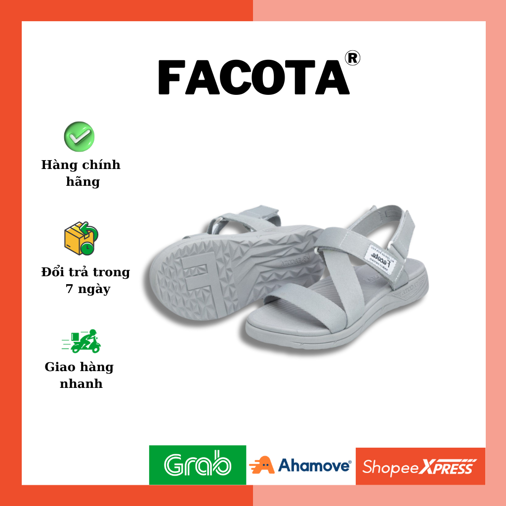 Dép Quai Ngang Nam, Giày Sandal Nữ FACOTA Chính Hãng Màu Xám Bạc Quai Hậu Mang Đi Học NN11