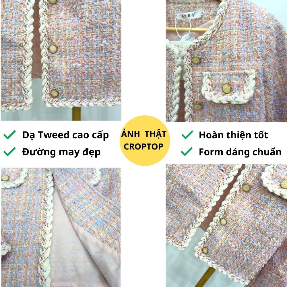 Áo Khoác Dạ Tweed Áo Dạ hồng phối cúc đồng siêu xinh phong cách Hàn Quốc YOLUMI