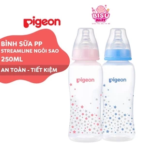 Bình sữa PIGEON, Bình sữa cổ hẹp PP Streamline hình ngôi sao hồng/xanh 250ml (M)