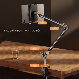 Tay arm kẹp đỡ điện thoại, tablet | giá đỡ điện thoại kẹp bàn bằng hợp kim nhôm, xoay 360 độ