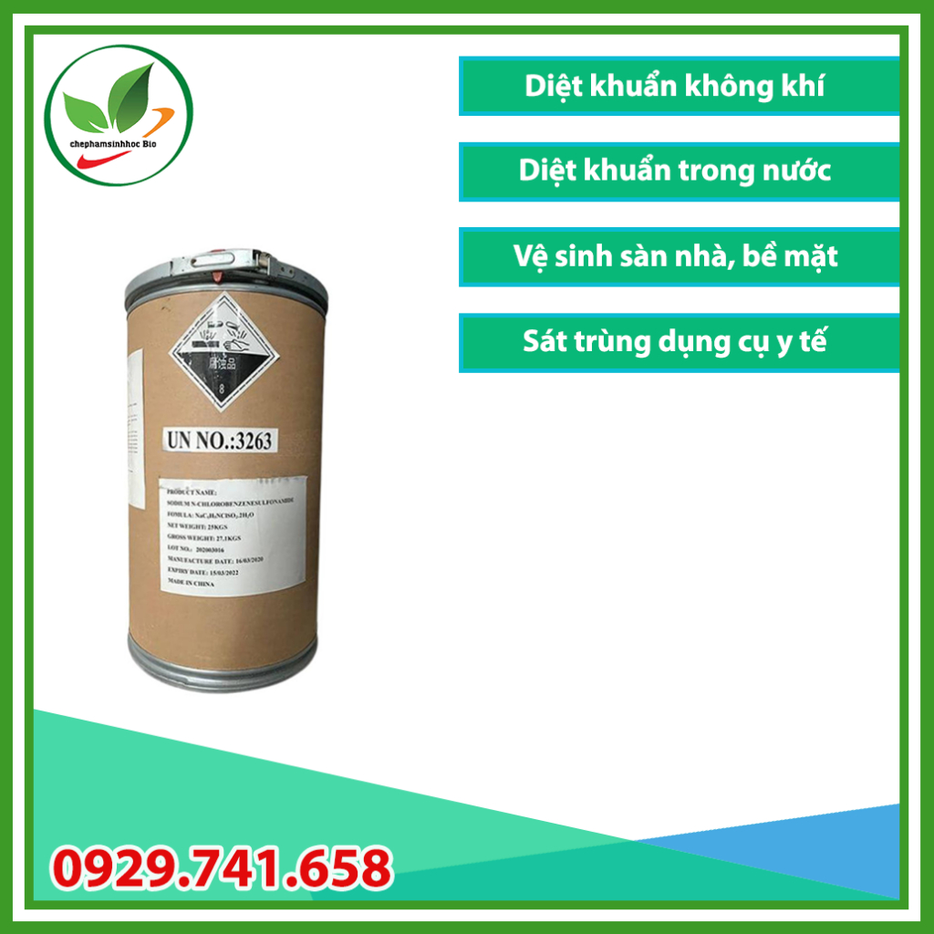 Cloramin B Trung Quốc. Xử lý nước, khử trùng nước sinh hoạt. Thùng 25kg