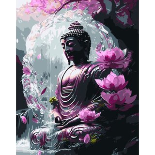 (KT 40x50cm) HCM Tranh số hóa , tranh tô màu theo số  Hình Đức Phật sen hồng Có căng sẵn Khung