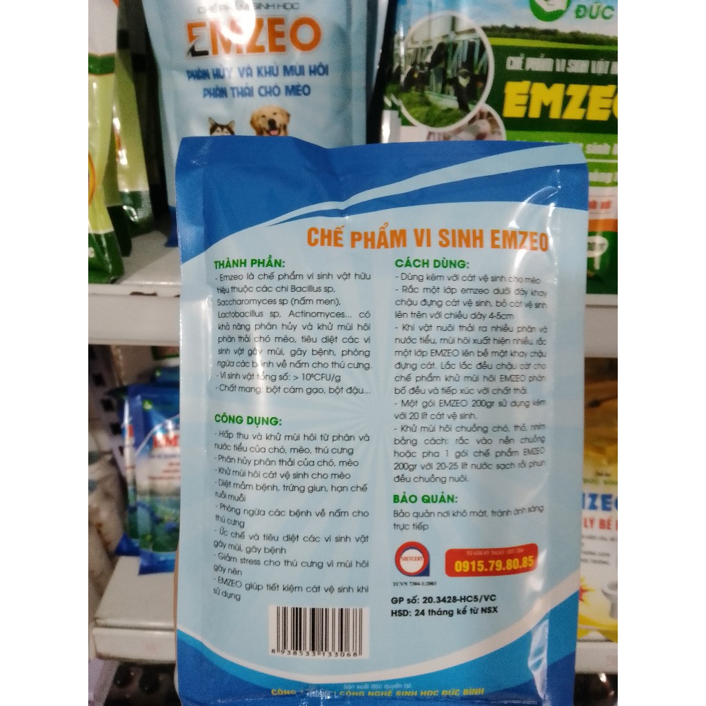 Khử mùi hôi phân chó mèo và thú cưng - CHẾ PHẨM EMZEO khử mùi hôi cát mèo