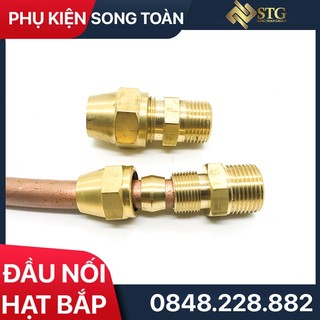 Nối 1 Đầu Ren BSP + 1 Đầu Nối Ống Nhựa & Đồng - Bằng Cách Dùng Nón Xiết Hạt Bắp & Nhẫn Brass Compression Fitting