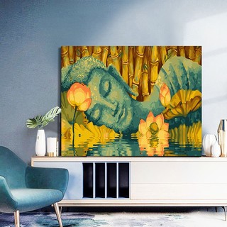 (HCM KT40*50cm) Tranh Tô Màu theo số hóa ĐỨC PHẬT bên hồ sen đã căng sẵn khung