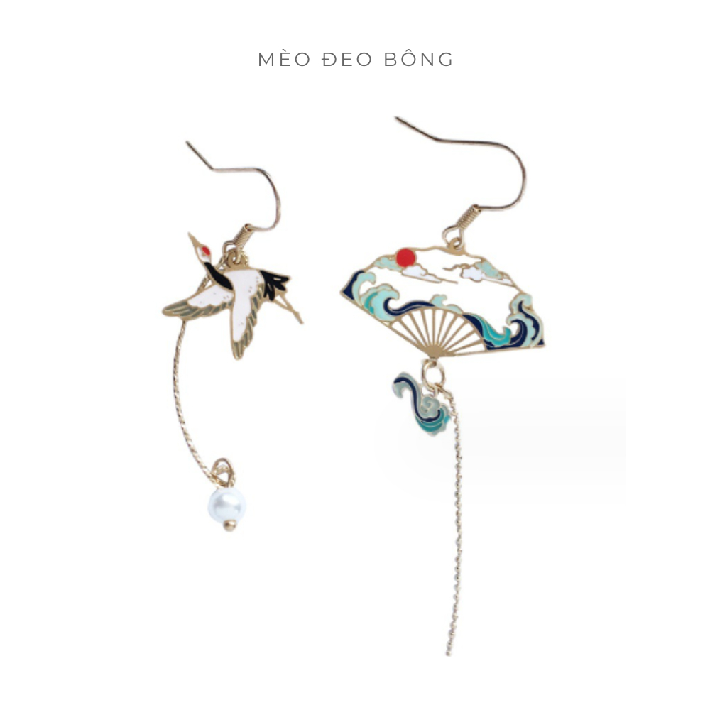 [CÓ SẴN - CÓ DẠNG KẸP] Bông tai MÈO ĐEO BÔNG Quạt Hạc