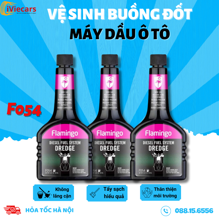 Vệ sinh buồng đốt kim phun động cơ ô tô, Phụ gia Dầu Flamingo F054 Diesel Fuel System Dredge dung tích 354ml