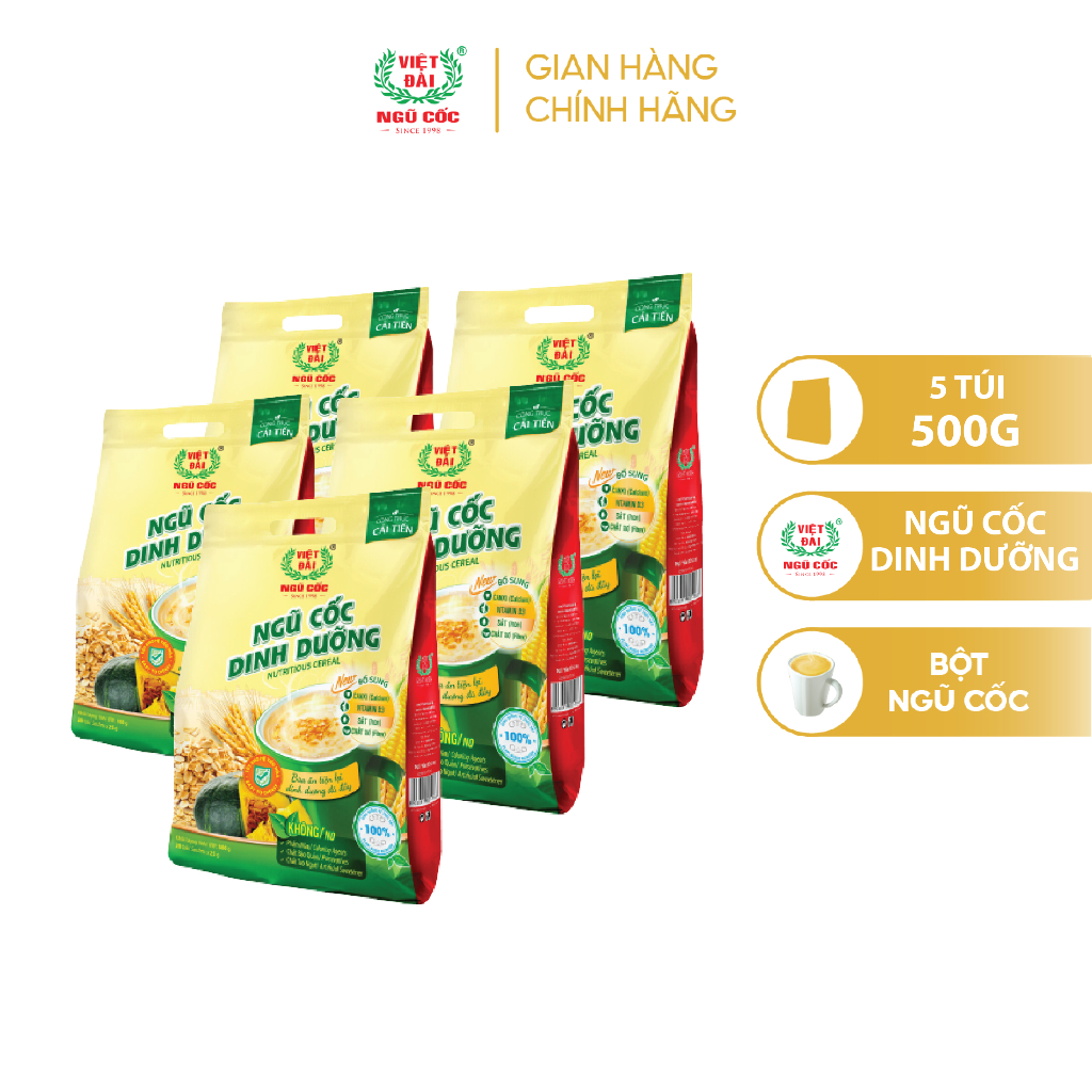 Combo 5 Bột Ngũ Cốc Dinh Dưỡng VIỆT ĐÀI Bổ Sung Các Chất Dinh Dưỡng Tốt Cho Hệ Tiêu Hóa 500g