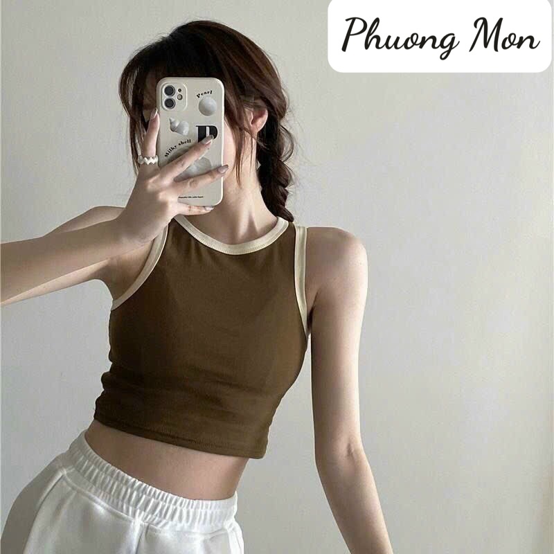 Áo croptop ba lỗ trơn x Phuong Mon