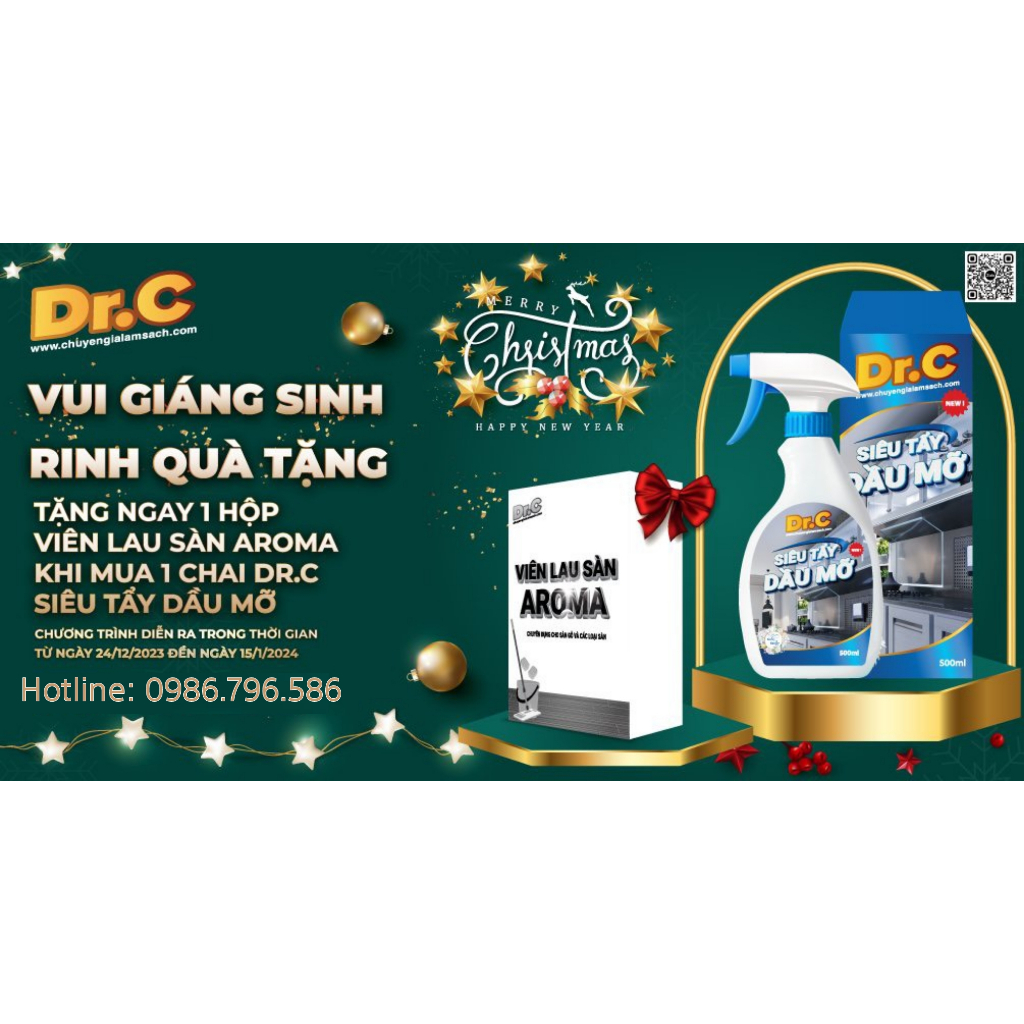 Siêu Tẩy Dầu Mỡ Dr.C XỬ LÍ VẾT DẦU MỠ TẠI MẶT BẾP, MÁY HÚT MÙI, XOONG CHẢO.-XỊT LÀ SẠCH Dung Tích 500ml