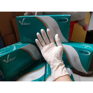 Hộp 100chiếc Găng tay cao su Vglove có bột chính hãng Khải Hoàn dai dẻo đủ size S,M,L TEM CHÍNH HÃNG