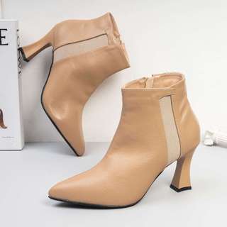 Boot Cao Gót Nữ 7cm Khóa Kéo Phối Thun Pixie H244