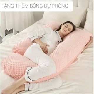 Gối chữ U và J massage 2 lớp - Gối Ôm cho bà bầu vải nhung 3D cao cấp tặng thêm bông dự cho mom