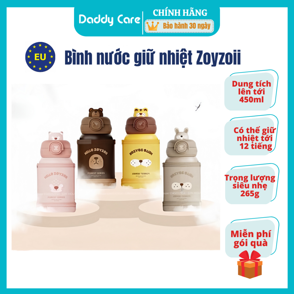 Bình nước giữ nhiệt Zoyzoii Thermos cup cho bé đi học có túi đựng mã E8