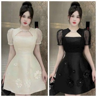Đầm Xinh Vải Vân Mây Tapta Đính Hoa Cao Cấp, Đầm Dự Tiệc Tiểu Thư Sang Trọng💥