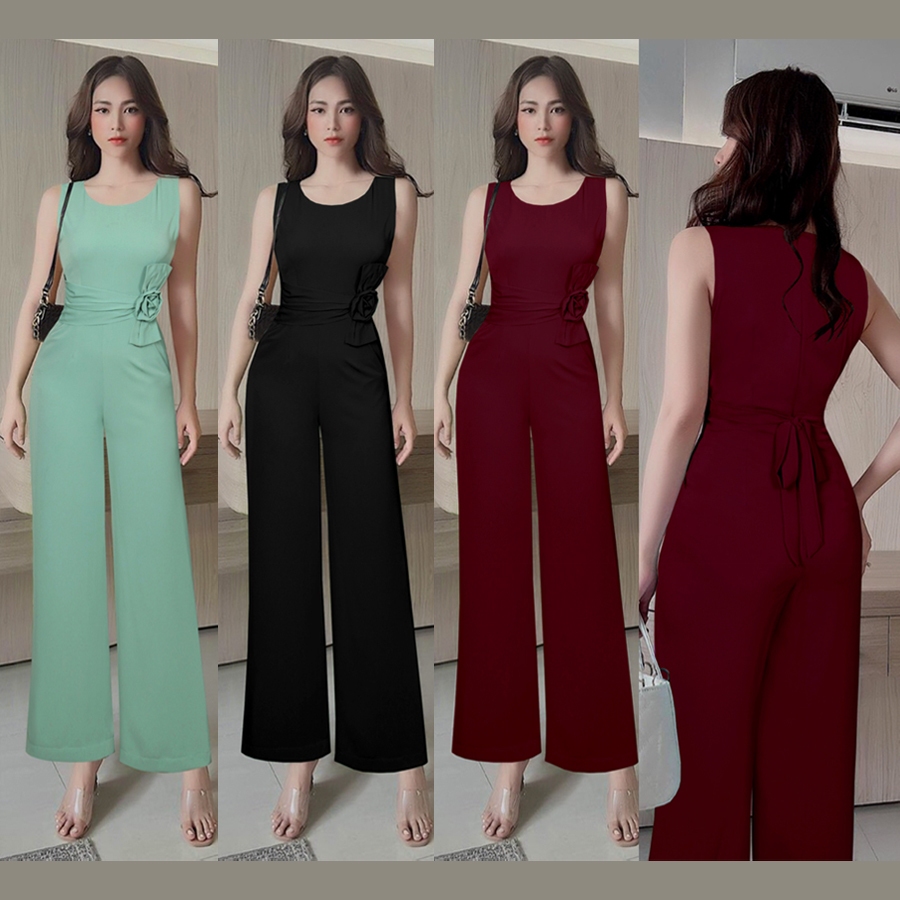 Jumsuit dáng dài ống suông dây kéo lưng thắt nơ xinh xắn TJ1226