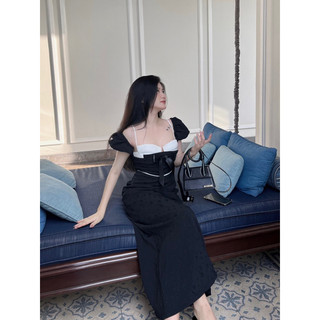Mell29 dress - Váy dài phối ngực trắng tay bồng rời Onmellem
