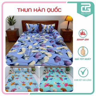 Bộ ga gối Thun Lạnh Hàn Quốc { 4 Món } họa tiết Bông ( 1 ga bọc + 2 vỏ gối nằm + 1 vỏ gối ôm )