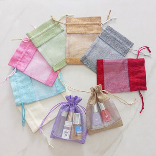 Túi dây rút vải bố linen có ô ở giữa trong suốt nhìn xuyên thấu mix nhiều màu đựng đồ lặt vặt đựng cà phê gói quà tặng