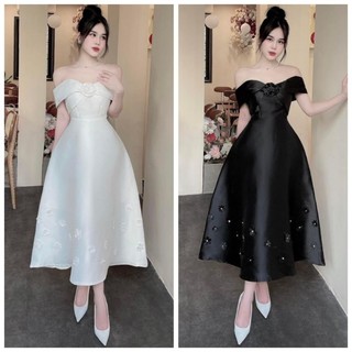 Đầm Xòe Trễ Vai Đính Hoa Tapta Xinh Xắn, Đầm Dự Tiệc Tiểu Thư Sang Trọng💥