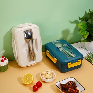 Hộp Đựng Cơm Lúa Mạch 3 Ngăn Kèm Thìa Đũa Inox