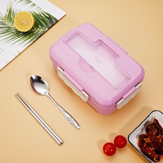 [THANH LÝ] Hộp Đựng Cơm Lúa Mạch 3 Ngăn Kèm Thìa Đũa Inox