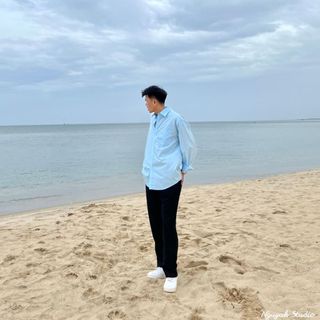 Áo sơ mi Xanh Basic form rộng Hàn Quốc - Nguyah Studio