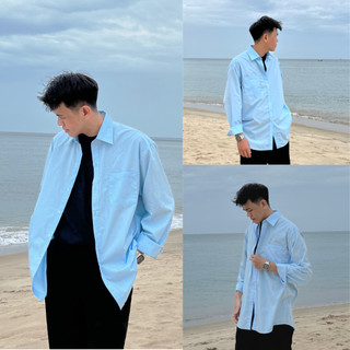 Áo sơ mi Xanh Basic form rộng Hàn Quốc - Nguyah Studio