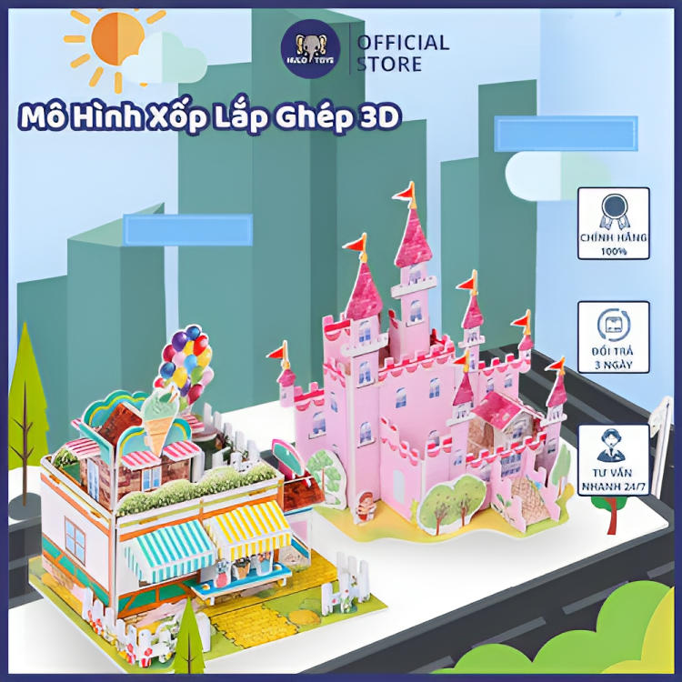 Mô Hình Lắp Ráp Xốp 3D Hulo Toys - Tranh Ghép Hình Cho Bé Nhiều Màu Sắc, Lắp Ghép 3D Bằng Xốp Đáng Yêu Size Vừa Cho Bé