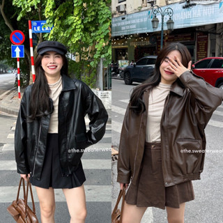  Áo khoác bomber da bo gấu form rộng loại 1 Nữ Women the.sweaterweather TSW 