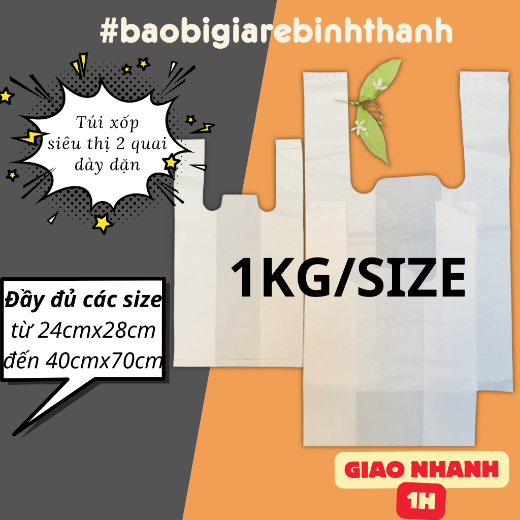 1KG Túi Nilon Xốp Trắng 2 Quai – Túi Siêu Thị Đựng Hàng, Đóng Gói – Dày Dai, Đủ Size - Không In Thương Hiệu