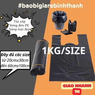 1KG TÚI NILON BÓNG ĐEN LOẠI 1 – DÀY DẶN, SIÊU DAI – TÚI 2 QUAI TIỆN LỢI, NHIỀU SIZE