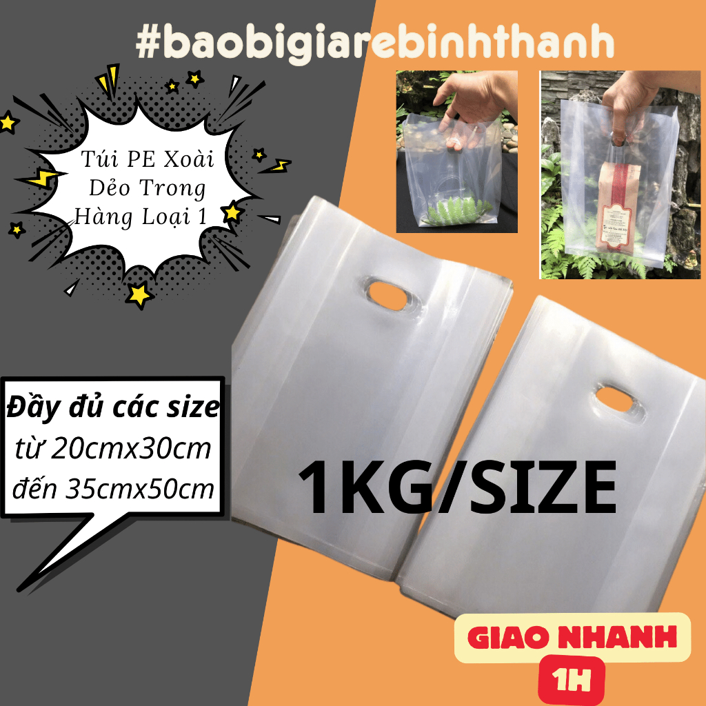 1KG TÚI HỘT XOÀI DẺO TRONG LOẠI 1 – TÚI PE TRONG SUỐT, DÀY DẶN, ĐỰNG HÀNG TIỆN LỢI – ĐỦ SIZE