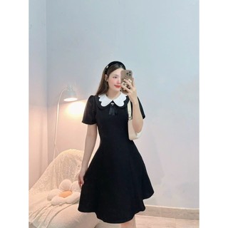 ĐẦM ĐEN CỔ TRẮNG KÈM TRANG TRÍ KIỂU - Hình Shop Chụp Thật